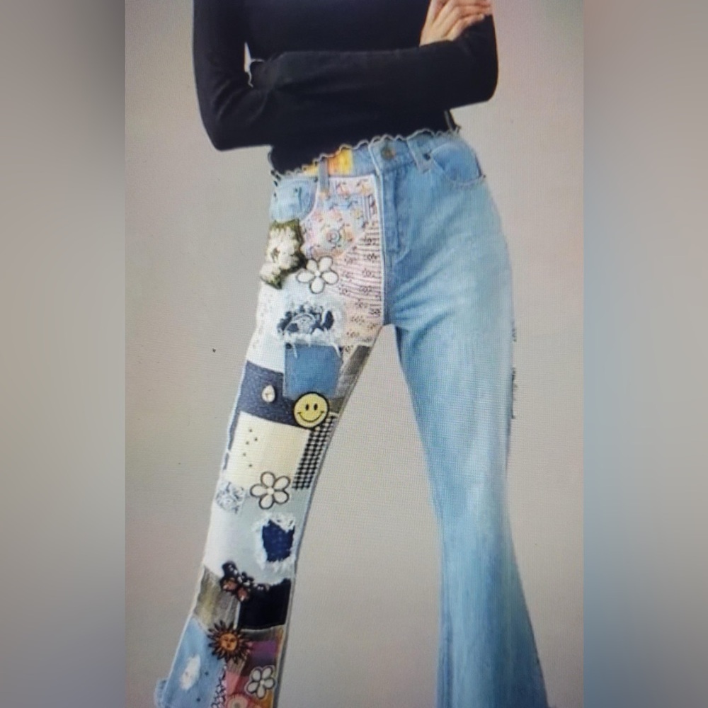 Urban Outfitters BDG Women's Jeans Patchwork Flare Y2K High Rise Rare Crochet 27 - Picture 7 of 11
